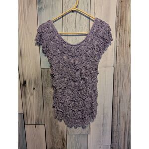 Lavish Lilac Crochet Coquette Short Sleeve Women's Top Sz Large Feminine Lace